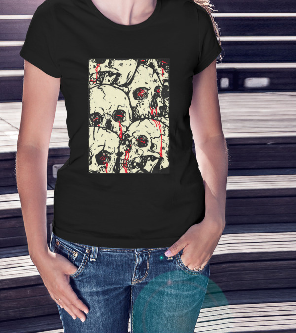 Killed Tear Drop Skull Artwork With Dripping Red Eyes T-Shirt