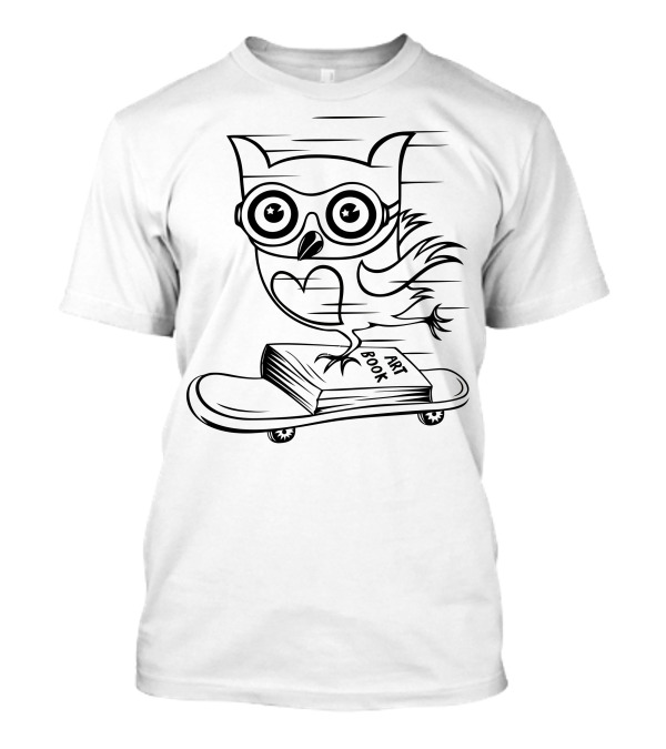Owl Riding Art Book Skateboard T-Shirt