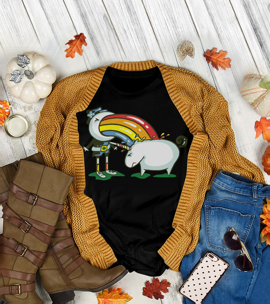 Unicorn Rainbow Leprechaun Vomiting Colorful Arch T-Shirt