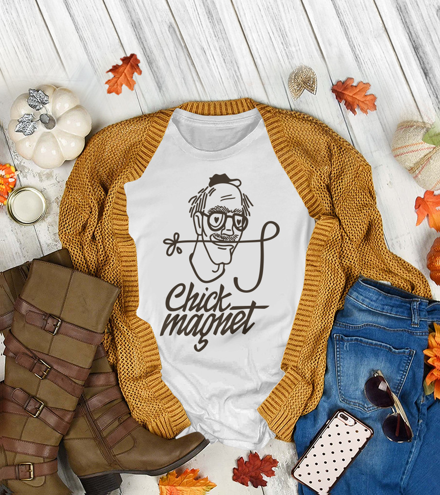 Chick Magnet Hipster Grandpa with Glasses and Mustache T-Shirt