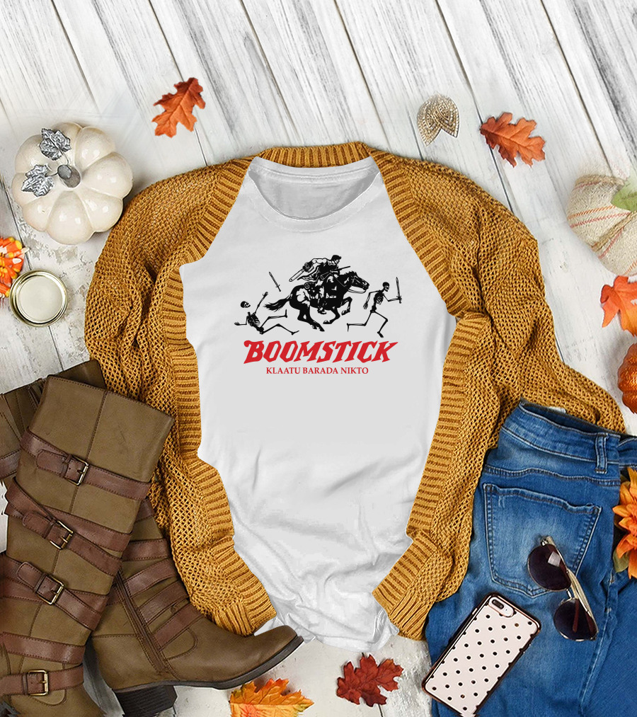 Boomstick Klaatu Barada Nikto Skeleton Chase Scene T-Shirt