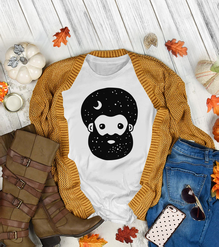 Cosmos Night Starry Bearded Figure with Crescent Moon T-Shirt