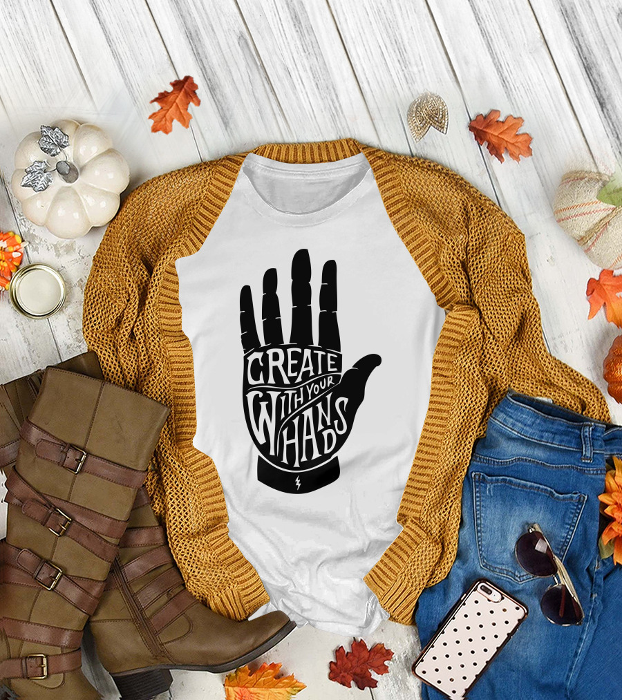 Create With Your Hands Hand Silhouette with Lightning Bolt T-Shirt
