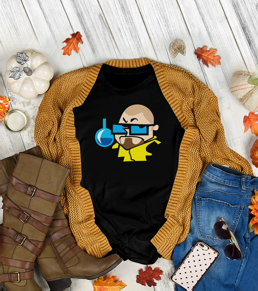 Dexter White Chemistry Character with Yellow Jacket and Blue Flask T-Shirt