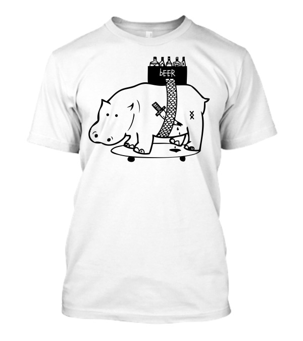 If There Is A Will There Is A Beer-Laden Skateboarding Hippo T-Shirt