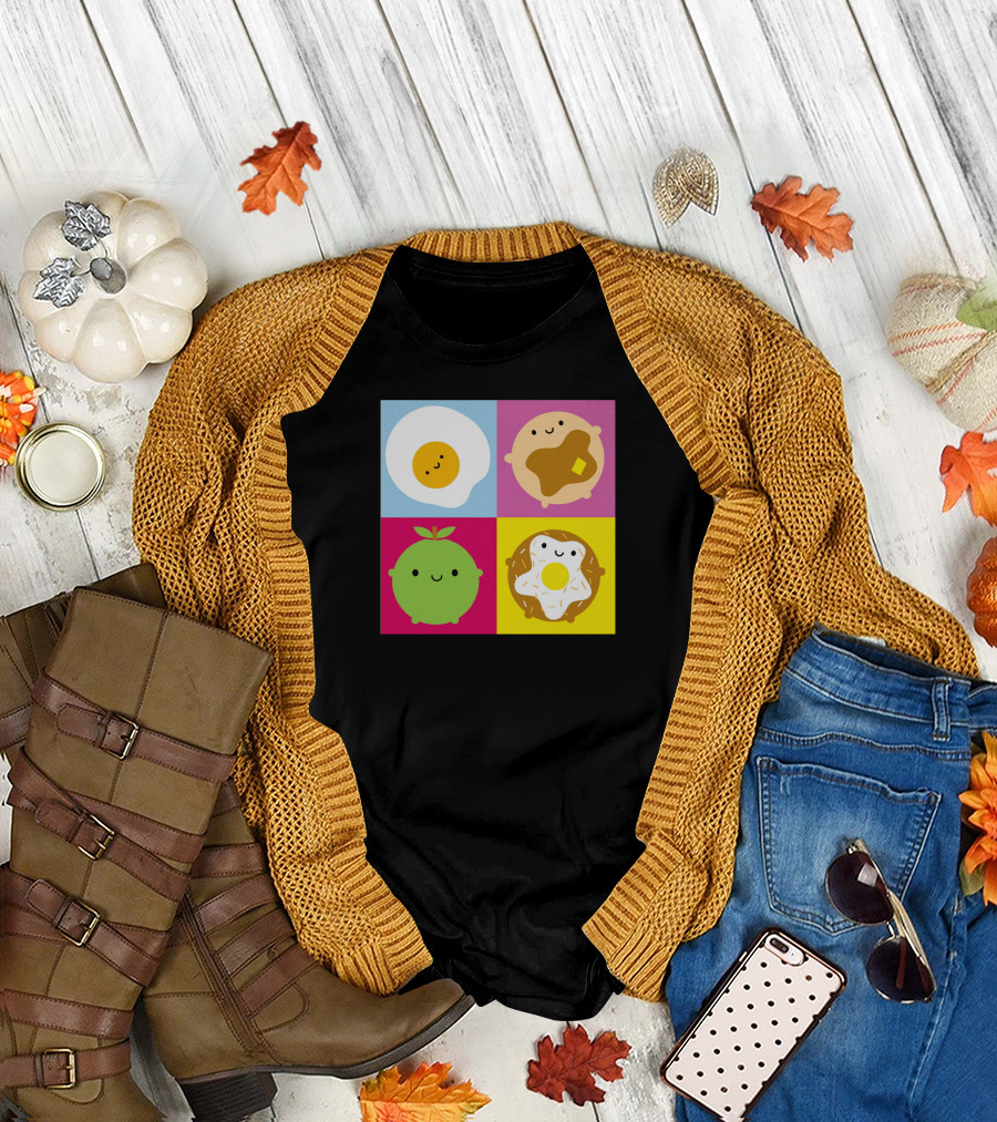 Kawaii Breakfast Cute Egg Pancake Apple Toast Squares T-Shirt