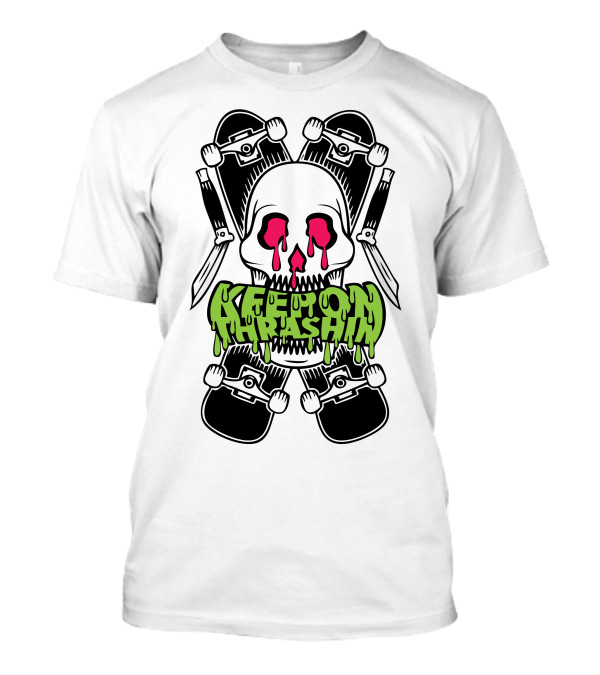 Keep On Thrashin Melting Skull Skateboards And Wrenches T-Shirt