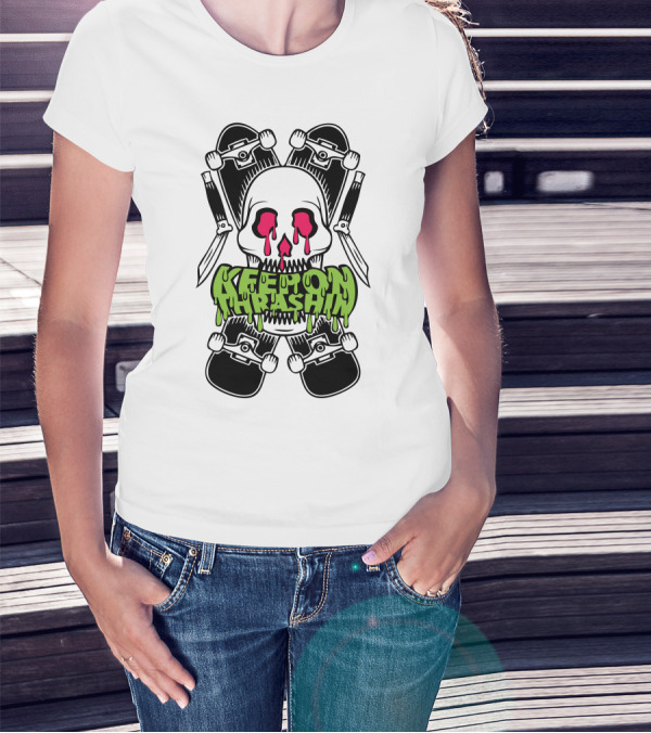 Keep On Thrashin Melting Skull Skateboards And Wrenches T-Shirt