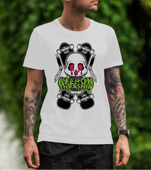 Keep On Thrashin Melting Skull Skateboards And Wrenches T-Shirt