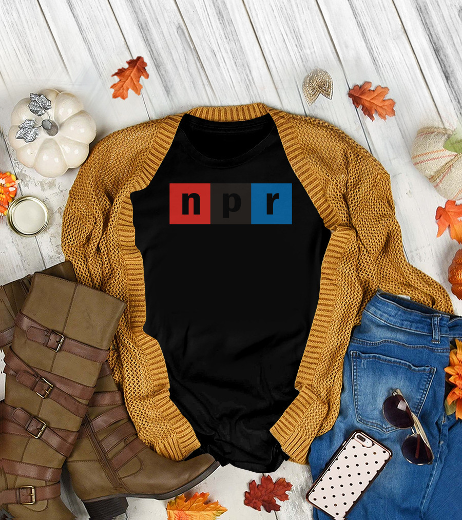 NPR Logo Black Background Rectangles Red Blue Blocks T-Shirt