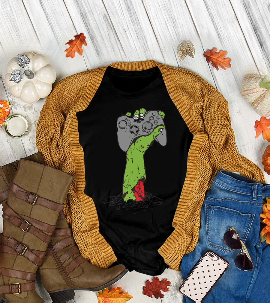Undead Gamer Hand with Controller Zombie Game Freak T-Shirt