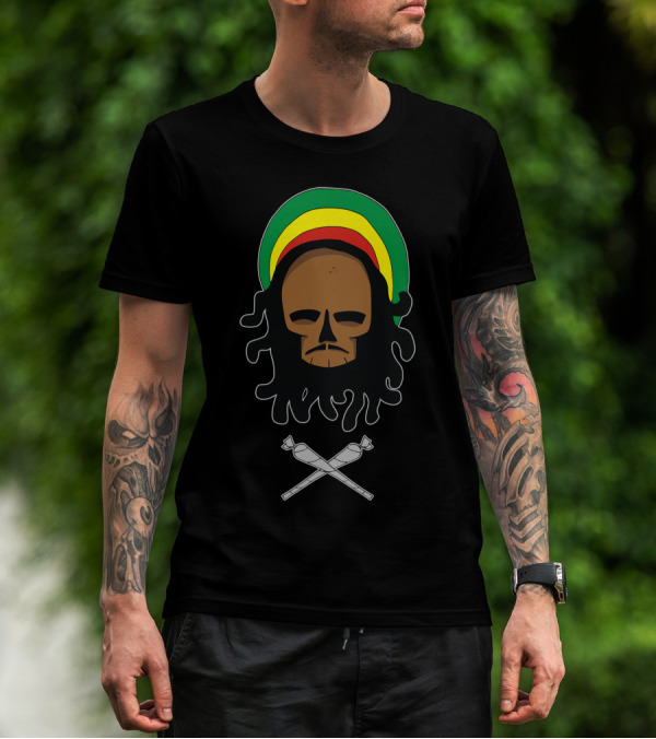 Bob Marley Skull Rasta Hat Reggae T-Shirt