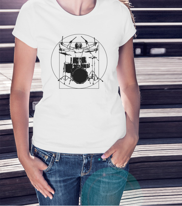 Drummer Vitruvian Man Drum Kit Circle T-Shirt