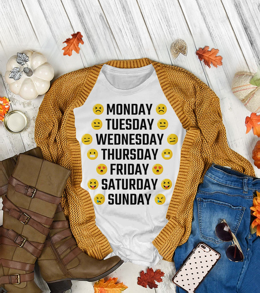 Emoji Faces for Each Day of the Week Monday to Sunday T-Shirt