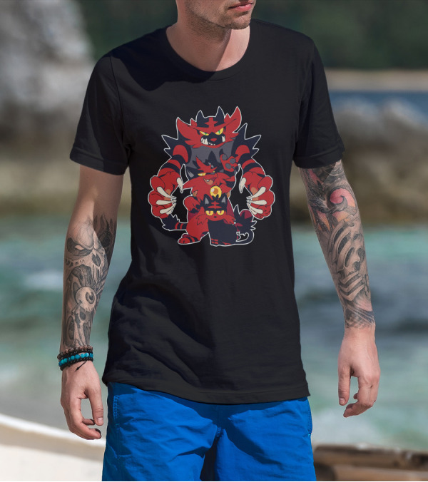 Fire Starters Litten Torracat Incineroar Pokémon Evolution Trio T-Shirt