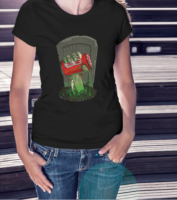 Jam Jar Zombie Hand Rises From The Grave T-Shirt