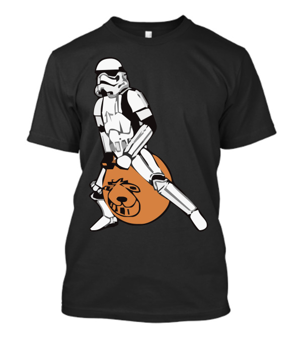 Stormtrooper Riding Orange Spacehopper In Star Wars Crossover T-Shirt