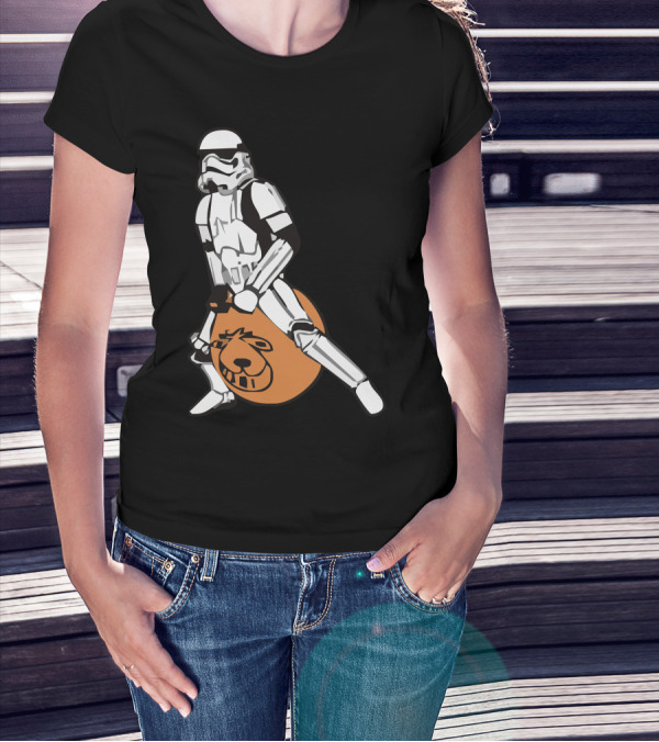 Stormtrooper Riding Orange Spacehopper In Star Wars Crossover T-Shirt