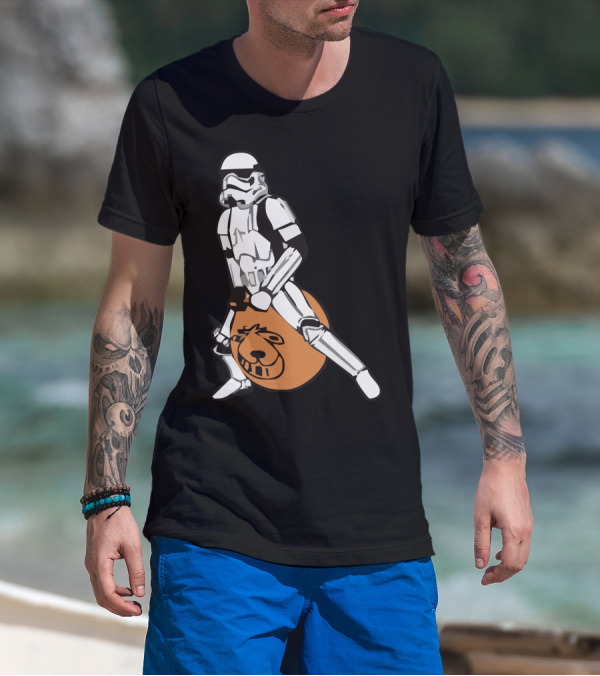 Stormtrooper Riding Orange Spacehopper In Star Wars Crossover T-Shirt