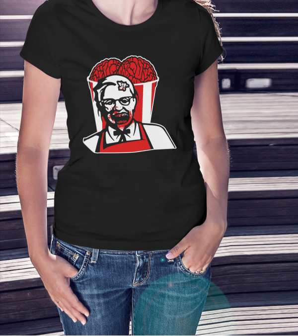 Brains Zombie Blood KFC Logo Parody With Bucket Of Brains T-Shirt