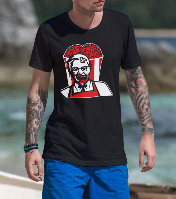Brains Zombie Blood KFC Logo Parody With Bucket Of Brains T-Shirt