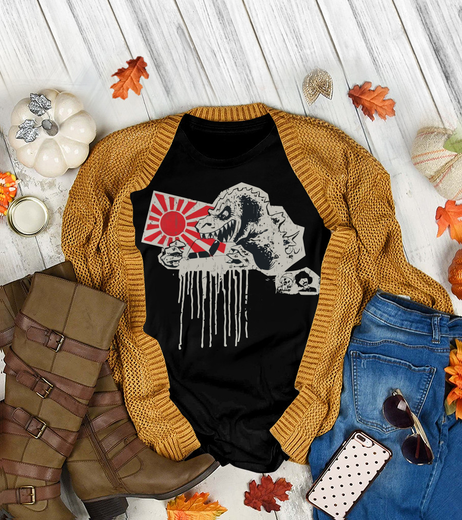 Rampage Wear Rising Sun Monster Dripping Japanese Text T-Shirt