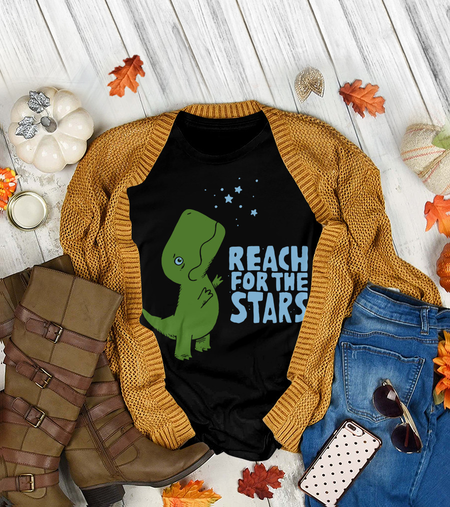 Reach For The Stars Dinosaur Looking Up At Stars T-Shirt