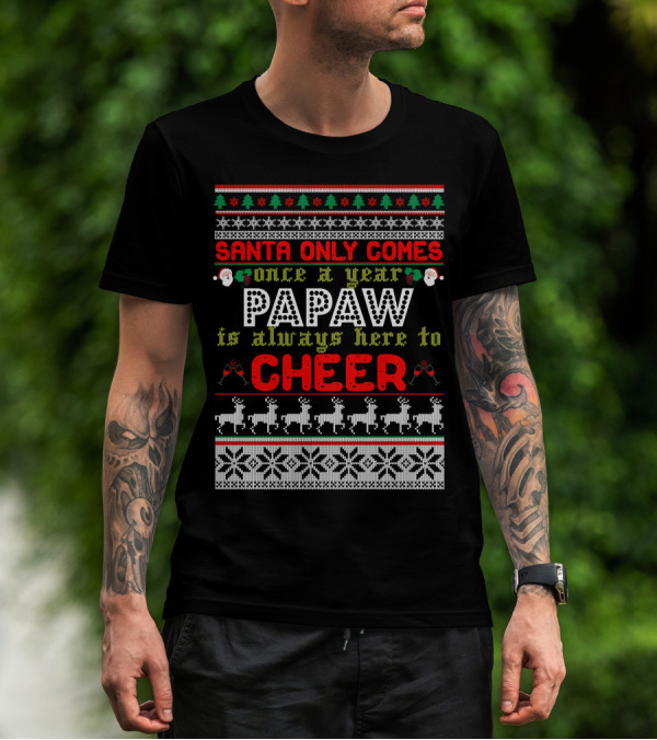 Santa Only Comes Once A Year Papaw Is Always Here To Cheer Christmas Sweater Style With Reindeer And Snowflakes T-Shirt