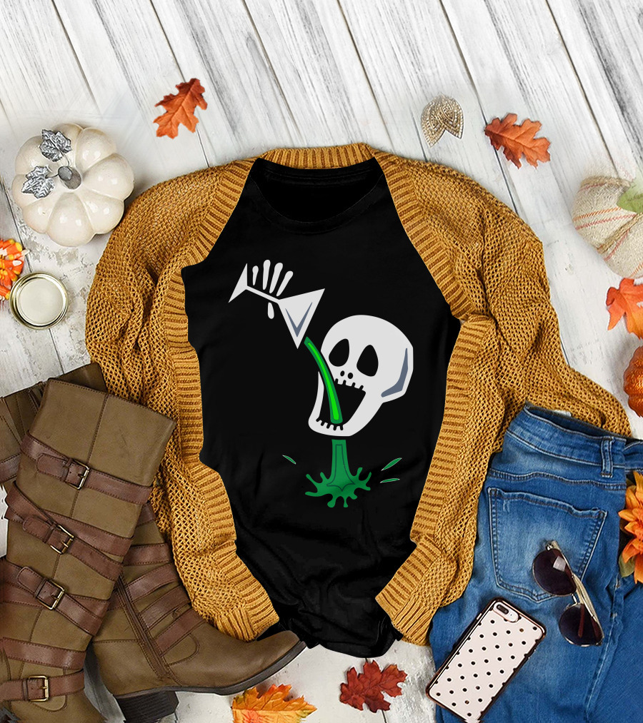Skull Fail Drink Martini Vomit T-Shirt