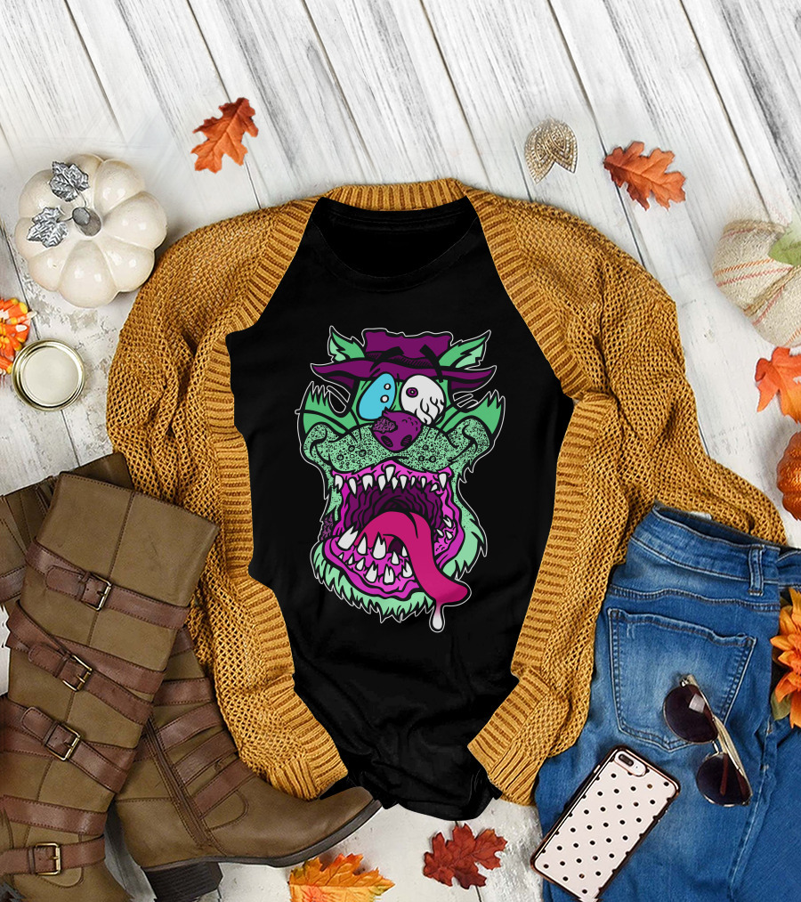 Snappy Tomb Crazy Cartoon Monster Face with Dripping Tongue in Vibrant Colors T-Shirt