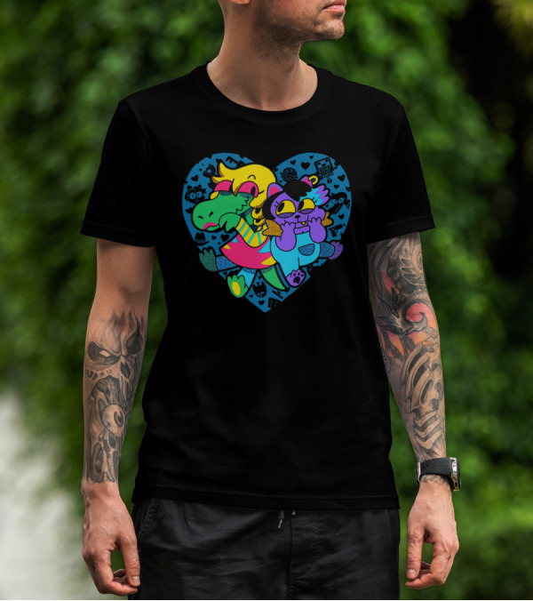 So Hyped Colorful Heart Characters Embrace Icons T-Shirt