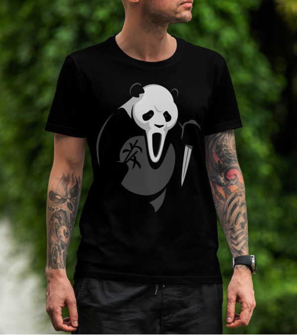 Scream Mask Panda With Knife When Animals Attack T-Shirt