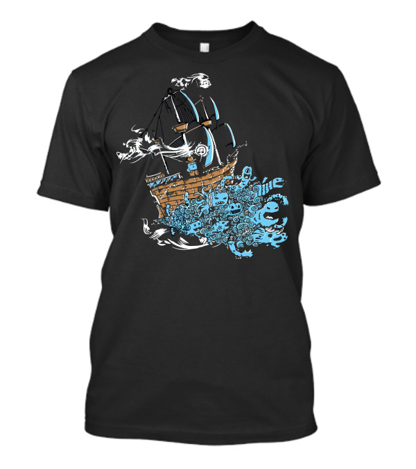 Whistle While You Wreck Ghostly Pirate Ship In Turbulent Seas T-Shirt