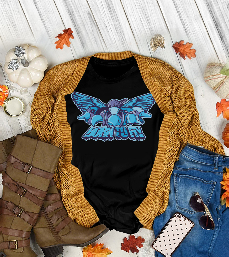 Born To Fly Winged Cartoon Birds Typography T-Shirt
