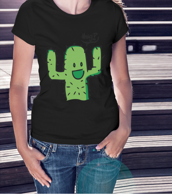 Hug? Calin Cactus Fun Green Cartoon T-Shirt