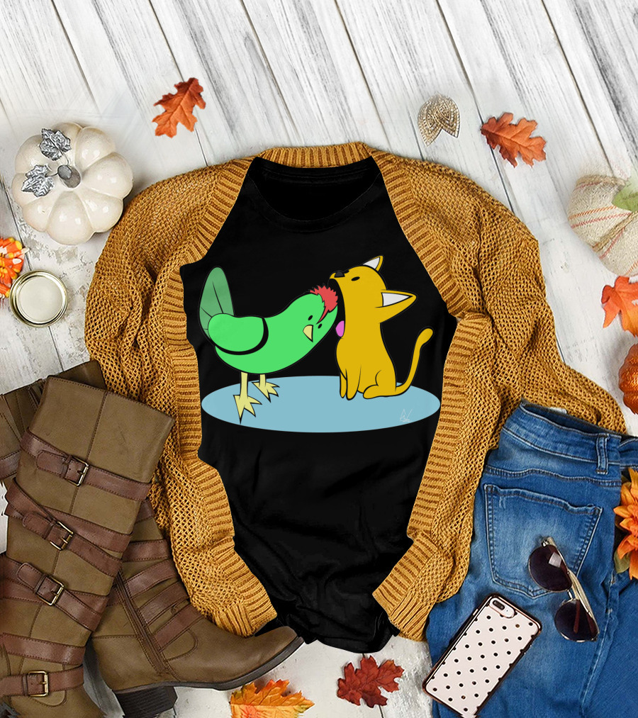 Chicken And Cat Whispering Moment T-Shirt