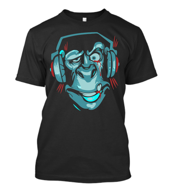 Crazy Monkey Music Headphones Bloodshot Eyes Grimace T-Shirt