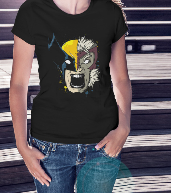 Daft Weapon Wolverine And Sabretooth Fusion Face T-Shirt
