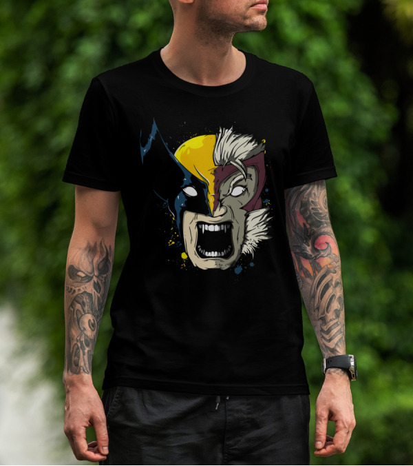 Daft Weapon Wolverine And Sabretooth Fusion Face T-Shirt