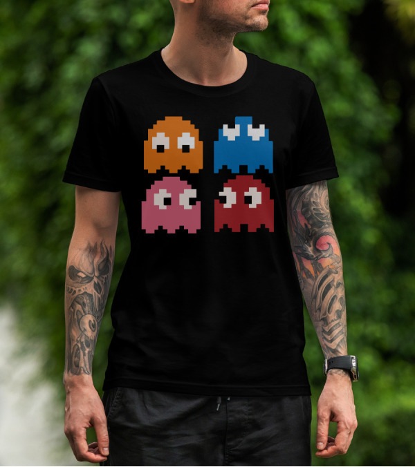Cool 80s Pacman Ghosts Video Games Vintage Arcade Icons T-Shirt