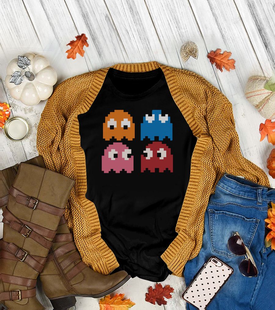 Cool 80s Pacman Ghosts Video Games Vintage Arcade Icons T-Shirt