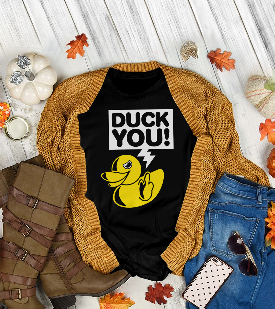 DUCK YOU Fun Yellow Duck Middle Finger Gesture T-Shirt