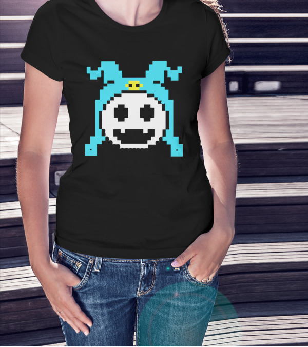 Megami Jack Frost Pixel Art Blue Hat Smiling Face T-Shirt