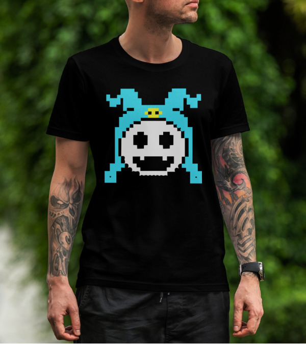 Megami Jack Frost Pixel Art Blue Hat Smiling Face T-Shirt