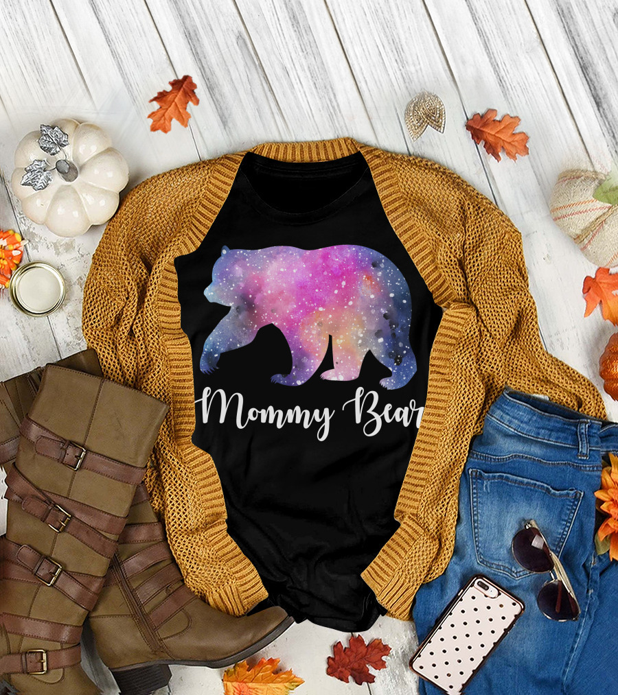Mommy Bear Galaxy Print T-Shirt