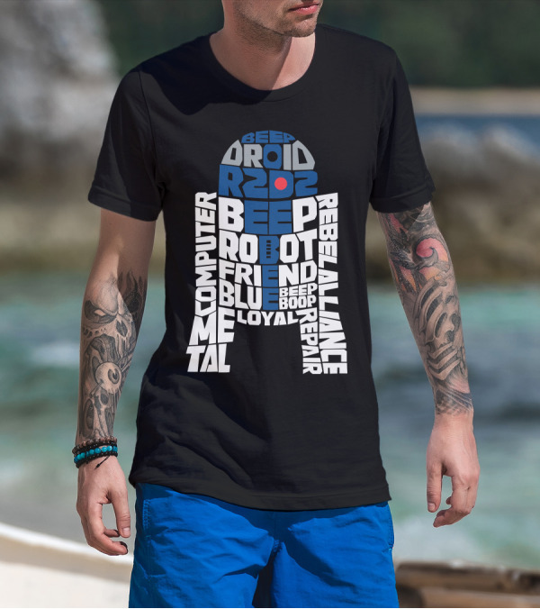 R2D2 Droid Typography Beep Boop Rebel Alliance Repair Computer Robot Friend Loyal Blue Metal T-Shirt