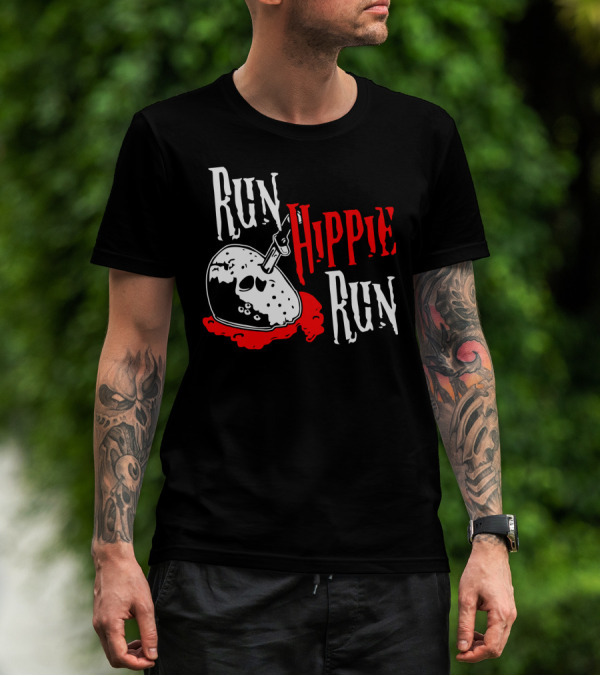 Run Hippie Run Friday The 13th Mask Blood Horror T-Shirt