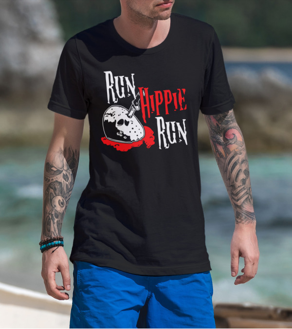 Run Hippie Run Friday The 13th Mask Blood Horror T-Shirt