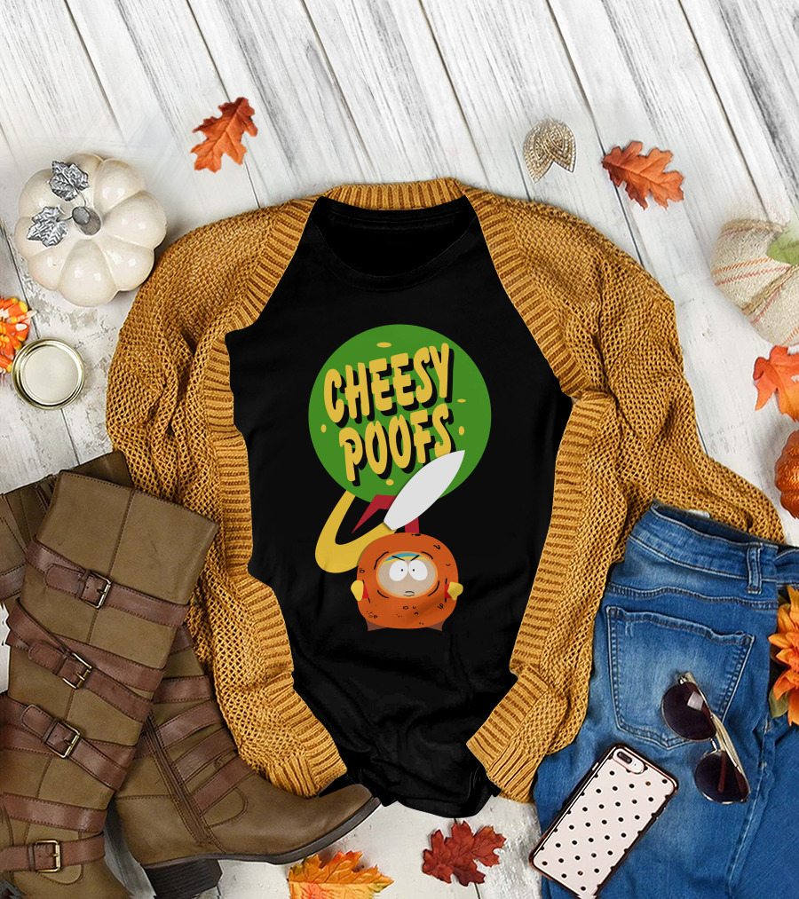 Cheesy Poofs Character with Green Circle and Knife T-Shirt