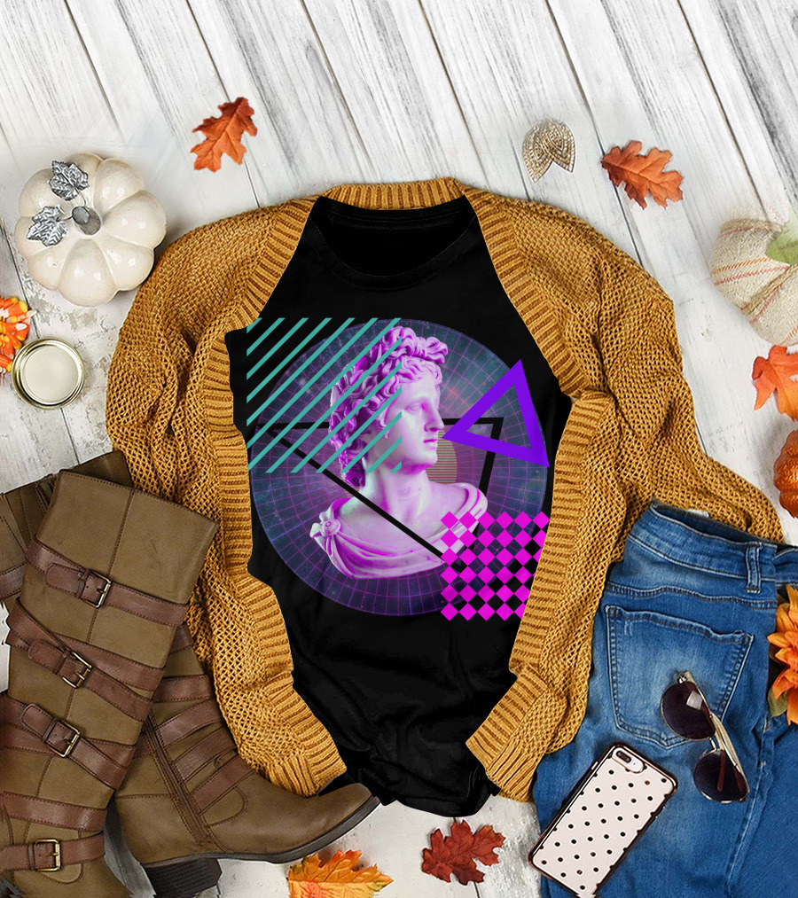 Vaporwave Rome Statue Retro Aesthetic Bust Triangles and Grid T-Shirt